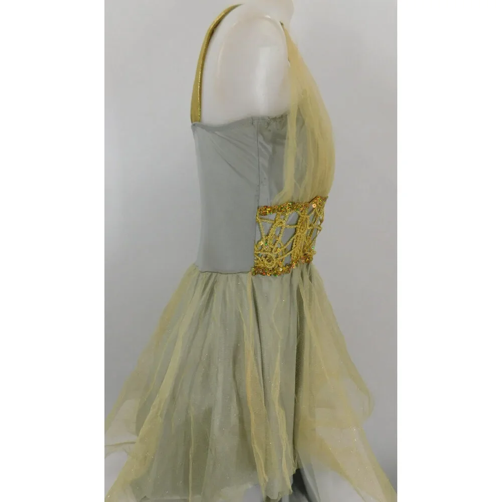 Pre-Owned Dance Costume Curtain Call R103 XL Child Gray Draping Ballet Sequin
